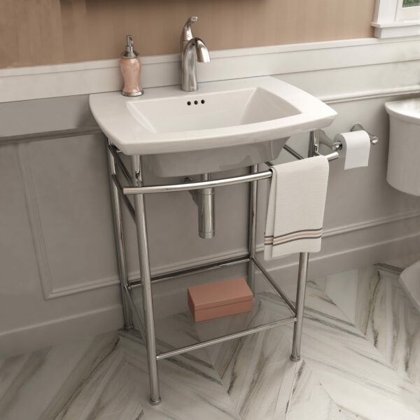 American Standard Edgemere Console Table in Chrome with sink installed in a bathroom